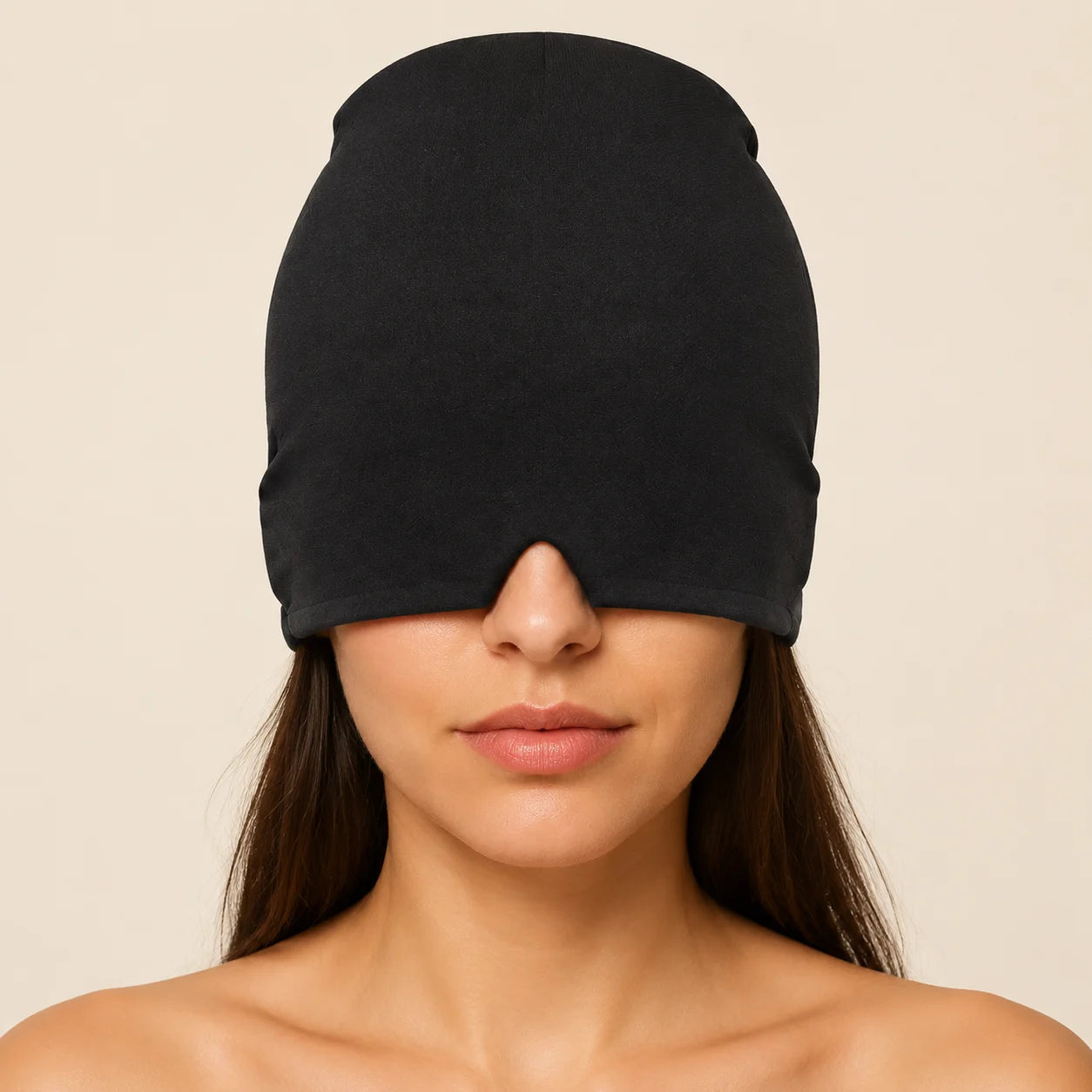 Black NuraCool cap positioned over the eyes